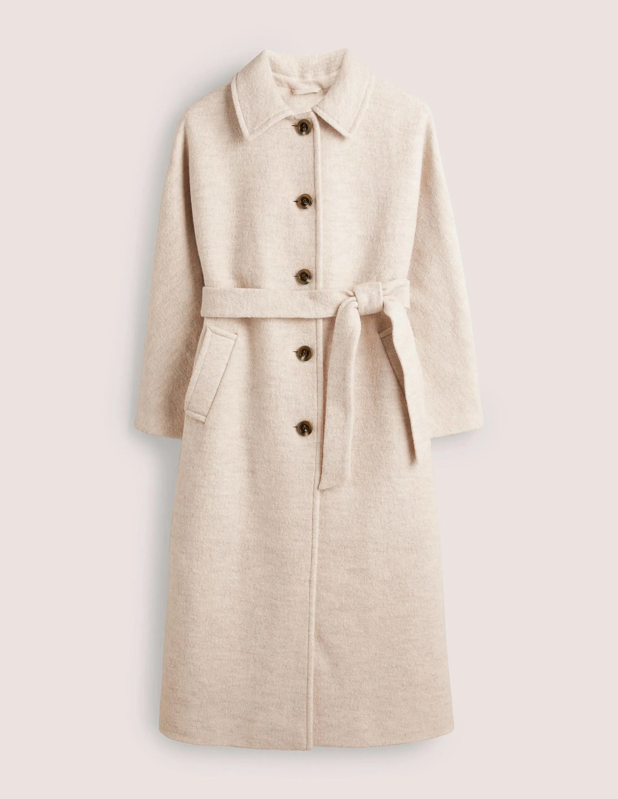 Belted Textured Wool Maxi Coat-Oat Milk