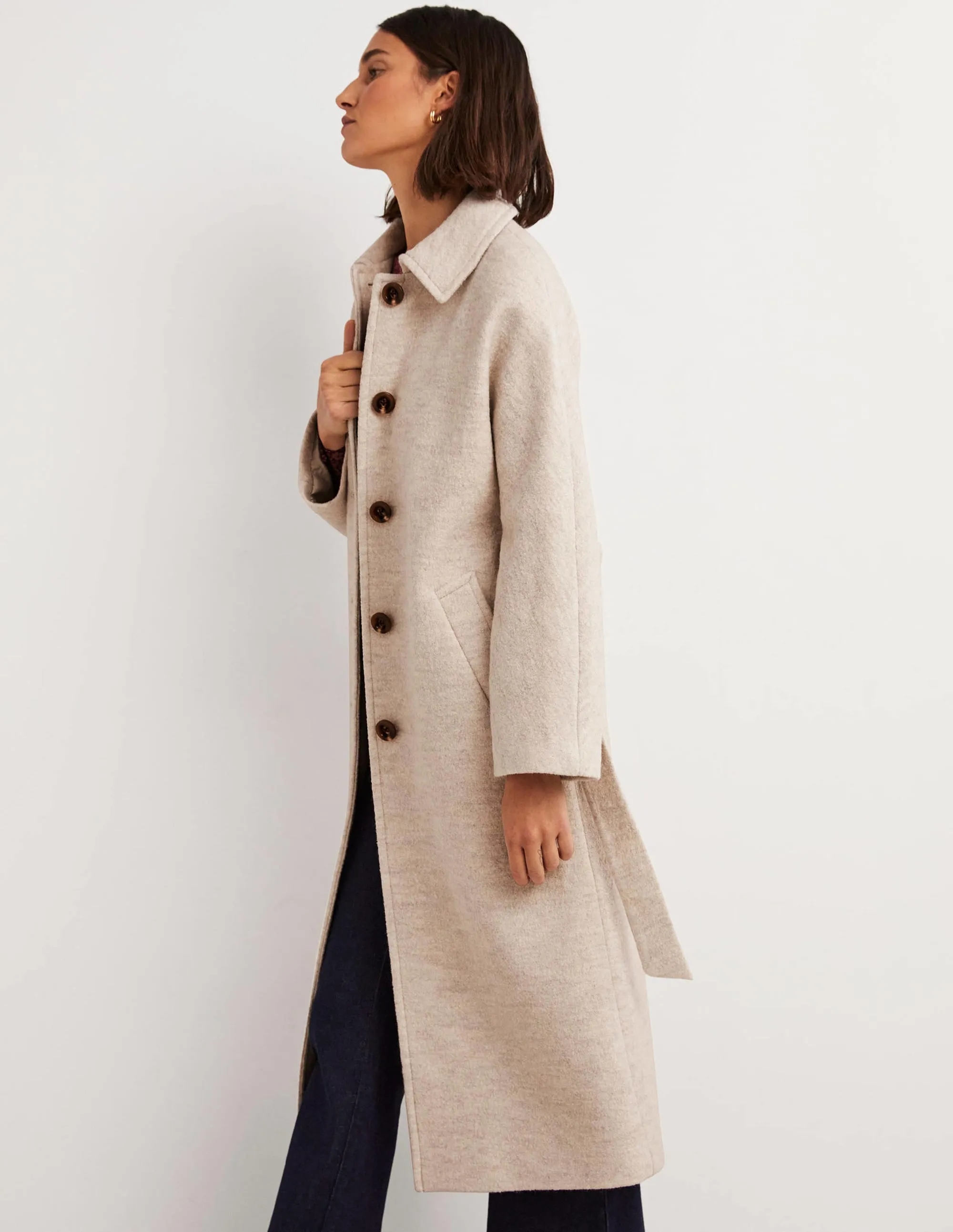 Belted Textured Wool Maxi Coat-Oat Milk
