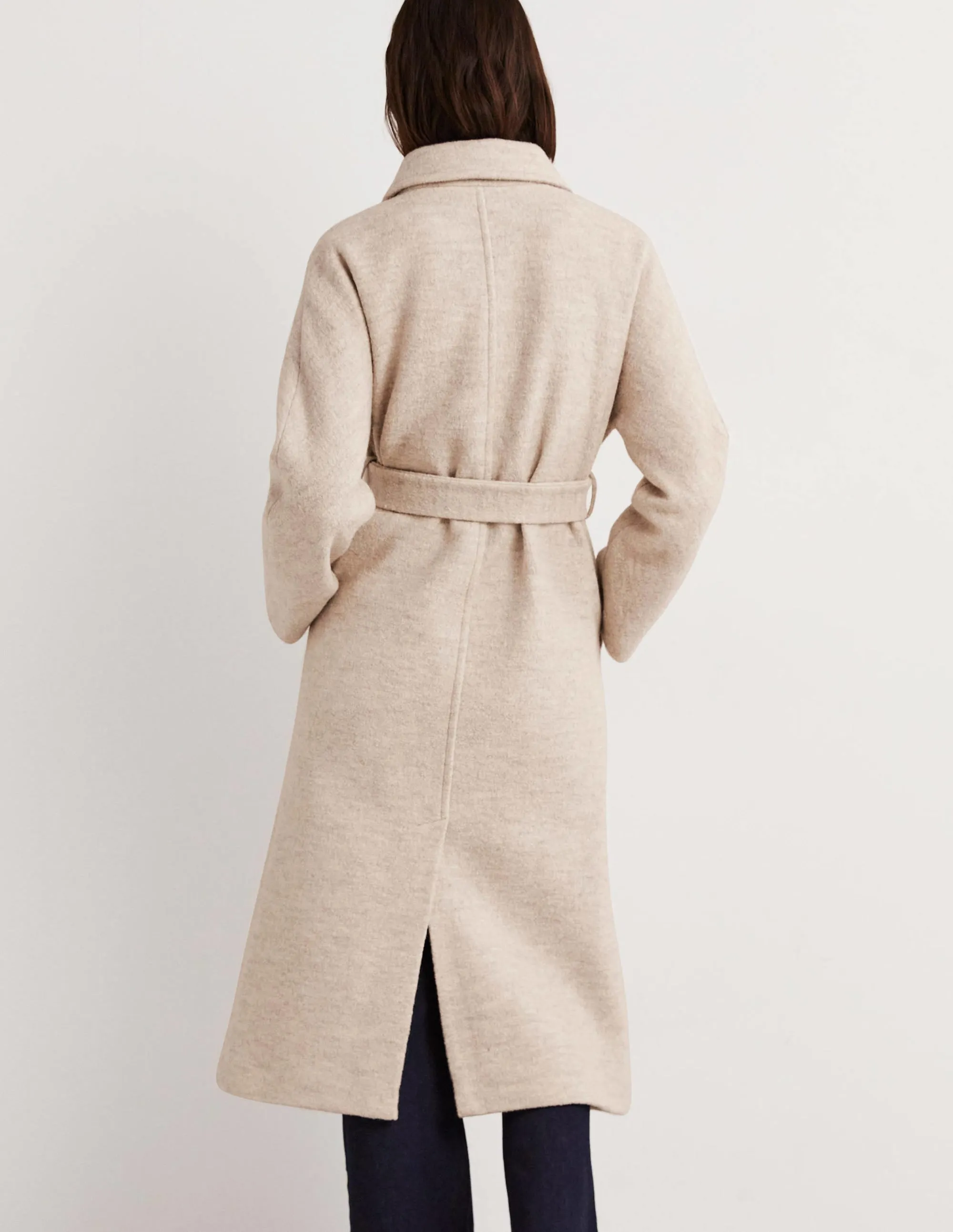 Belted Textured Wool Maxi Coat-Oat Milk