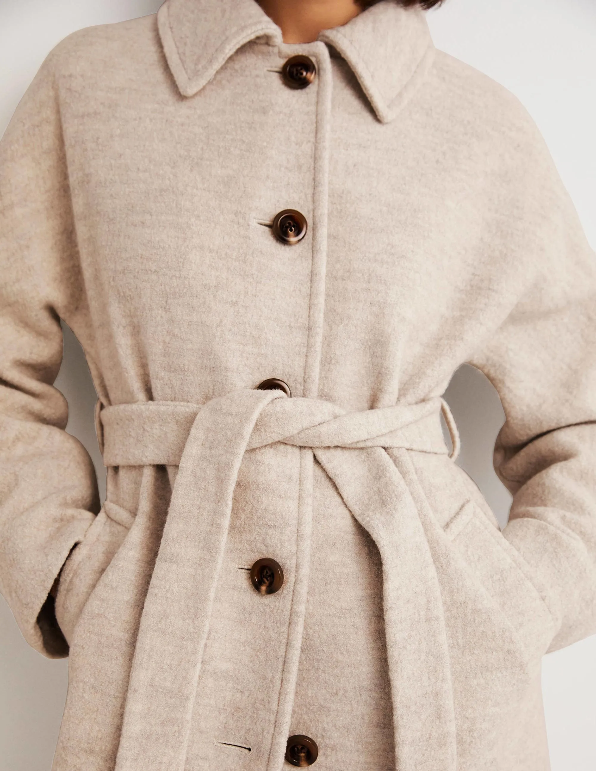 Belted Textured Wool Maxi Coat-Oat Milk