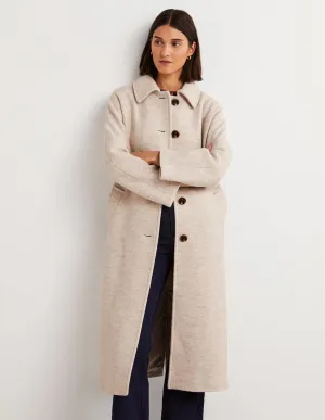 Belted Textured Wool Maxi Coat-Oat Milk