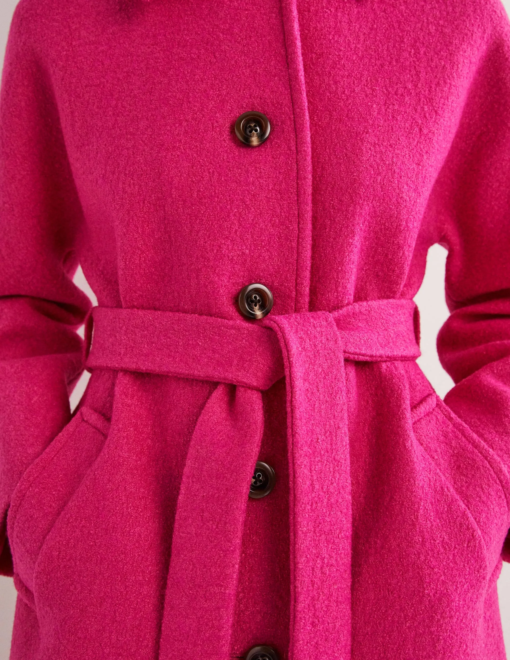 Belted Textured Wool Maxi Coat-Pink