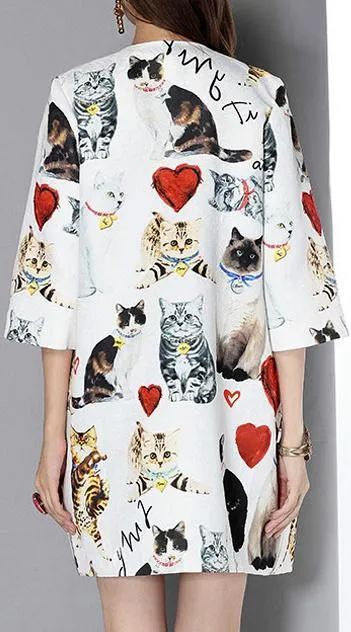 Cat & Heart Print Half-Sleeve Coat