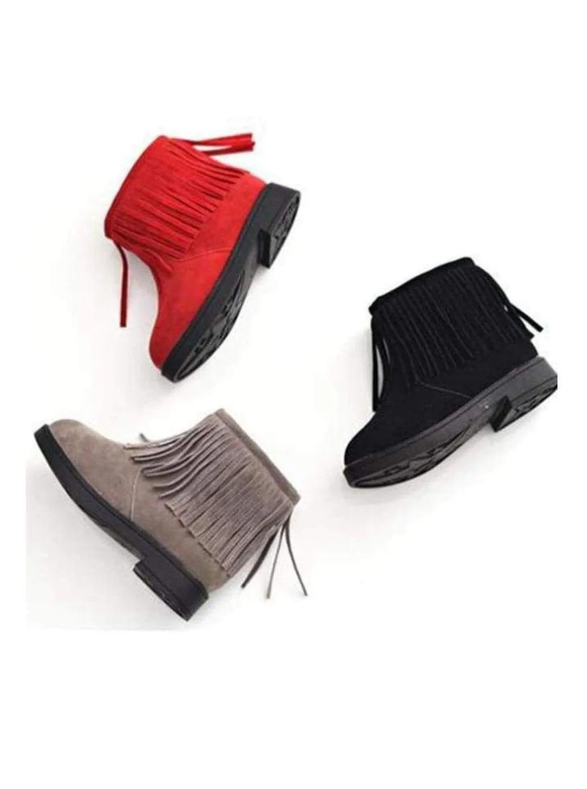 Girls Bohemian Suede Fringe Ankle Boots By Liv and Mia