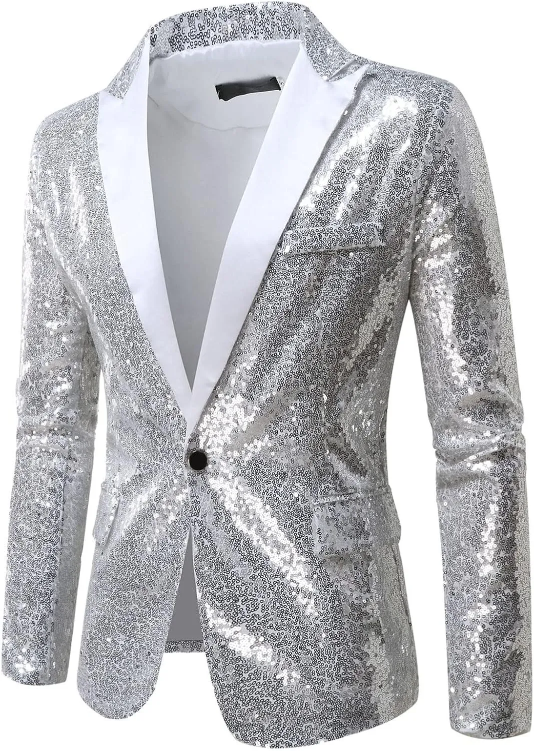 Mens Blazers Slim Fit Business Casual Men Shiny Sequin Blazers Tuxedo Party Dinner Prom One Button Suit Jacket Two