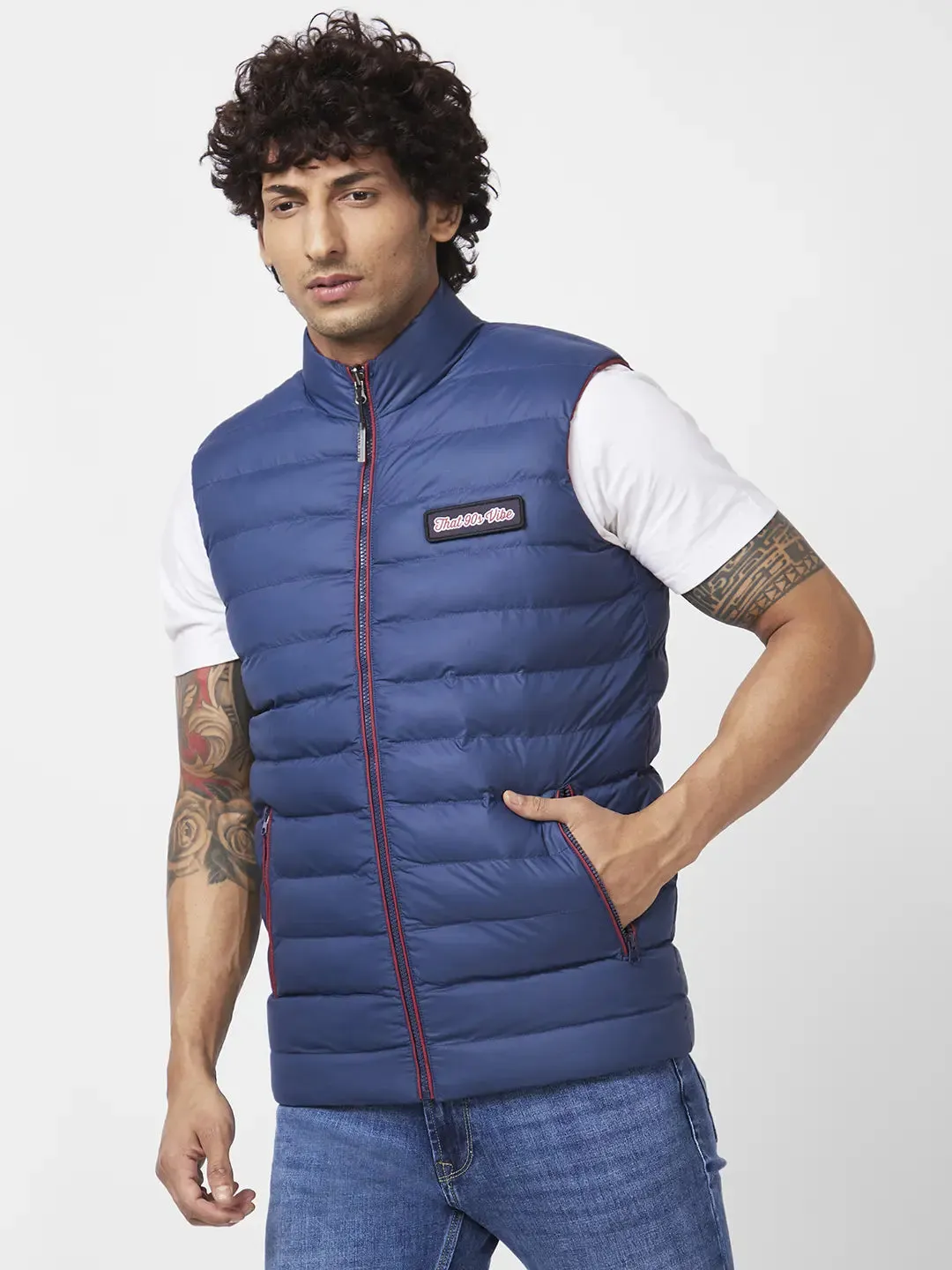 Men'S Sleeveless Reversible Jacket With Diy Velcro Badges