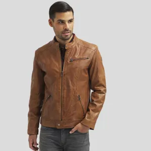 Ricardi Brown Leather Racer Jacket