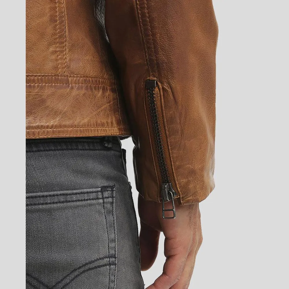 Ricardi Brown Leather Racer Jacket