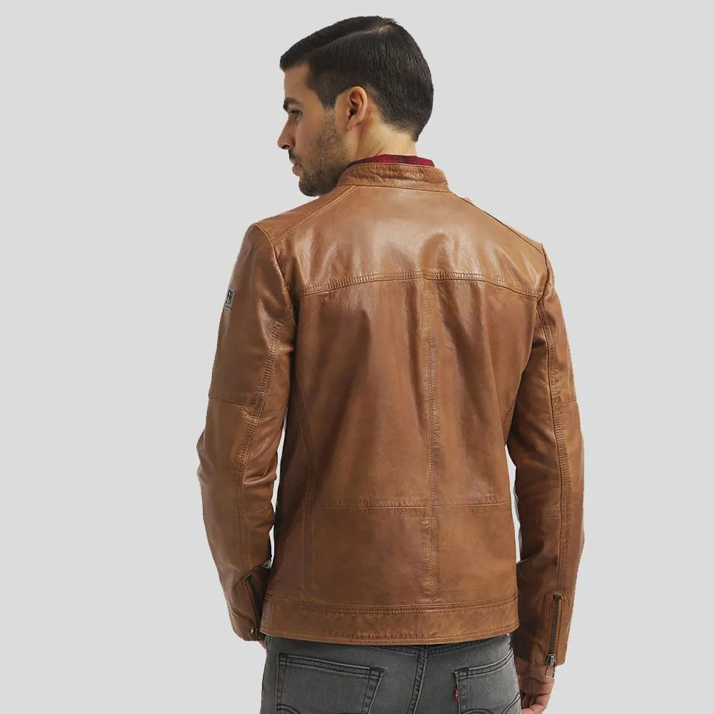 Ricardi Brown Leather Racer Jacket