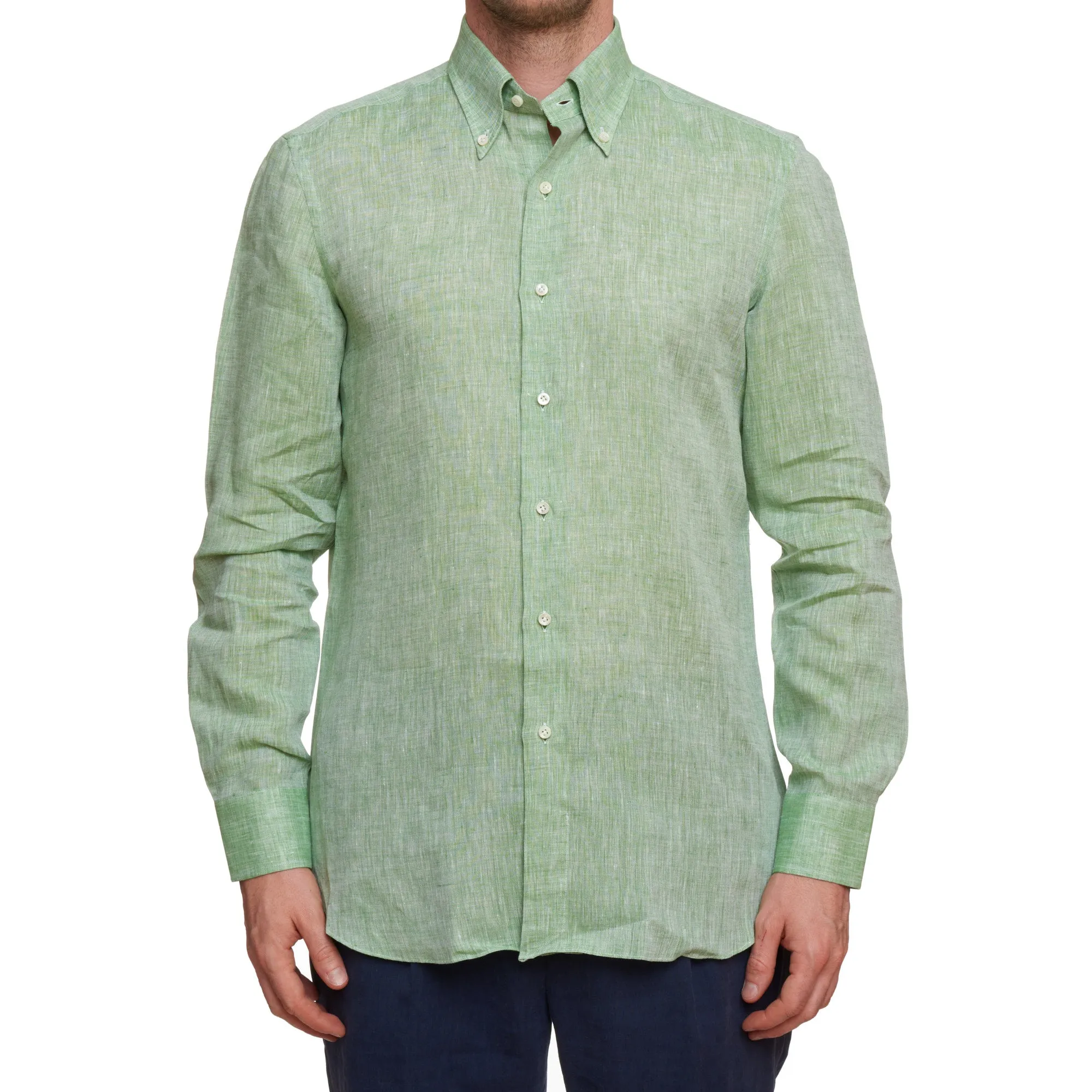 SARTORIO Napoli by KITON Green Linen Button-Down Casual Shirt NEW