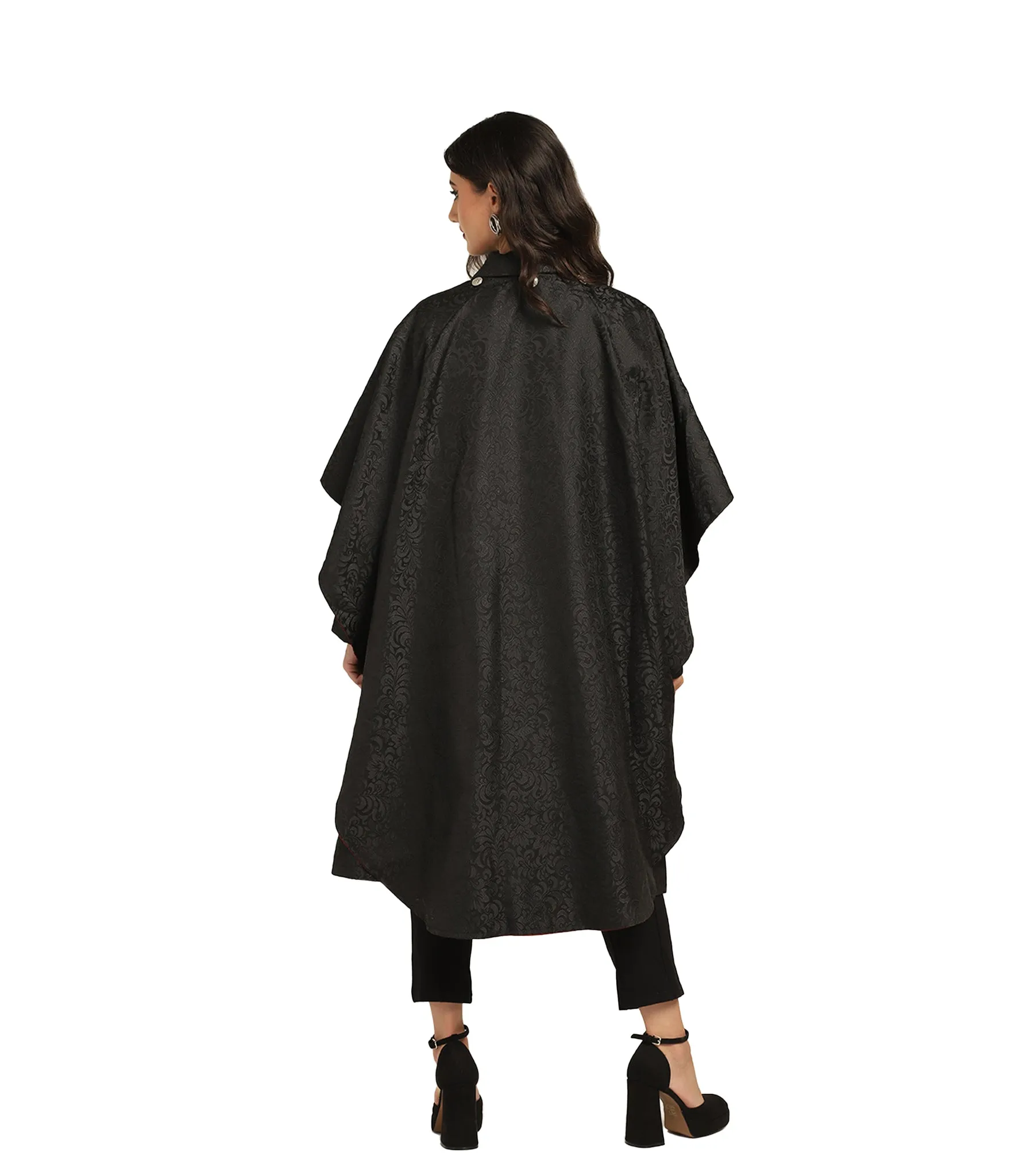 Vampire's Black Brocade Cape with Red Satin Lining