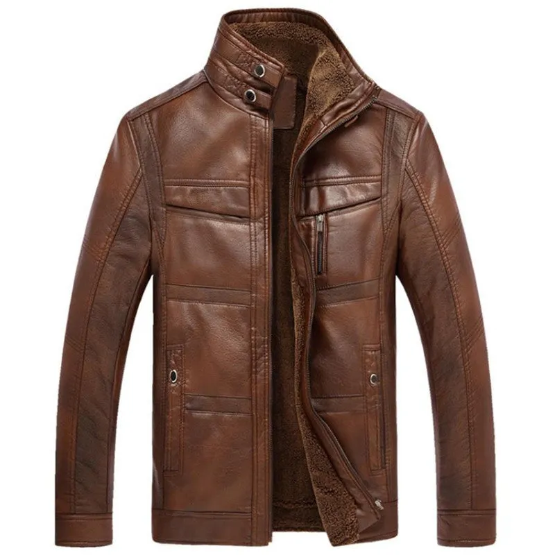 West Louis PU Leather Plus Velvet Stand Collar Jacket