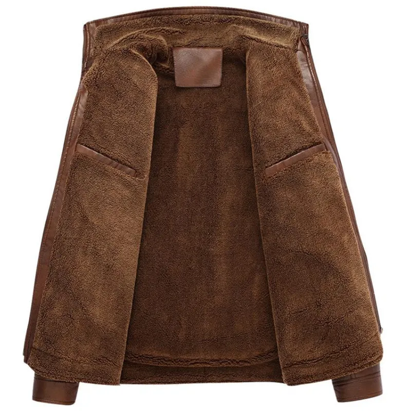 West Louis PU Leather Plus Velvet Stand Collar Jacket