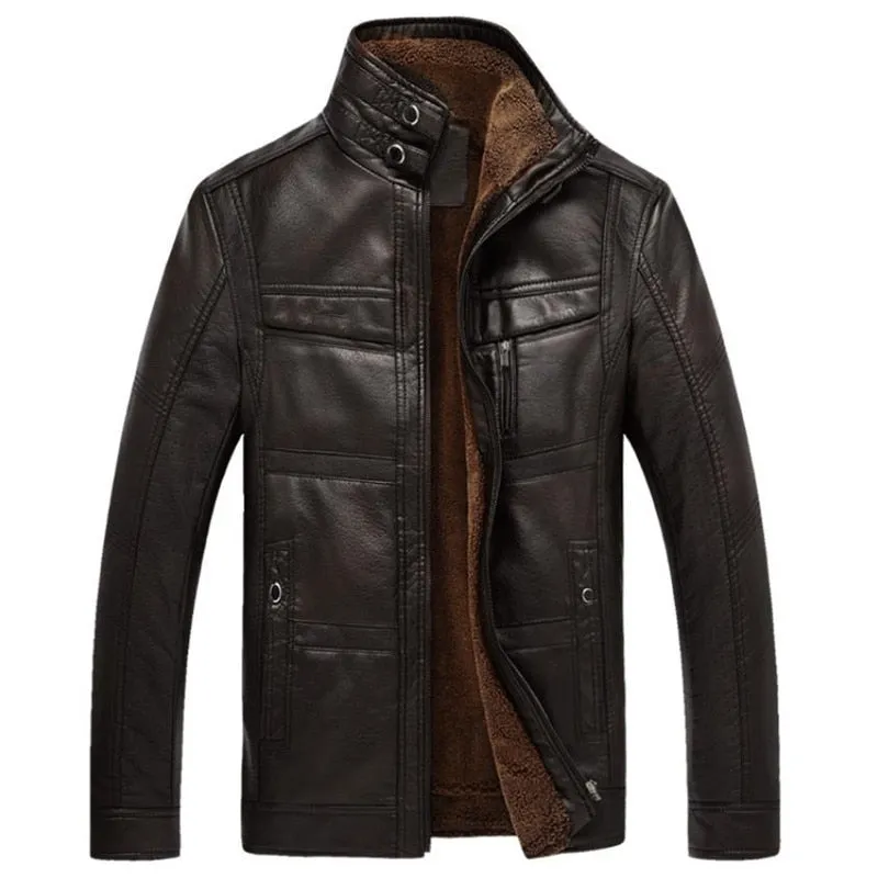 West Louis PU Leather Plus Velvet Stand Collar Jacket