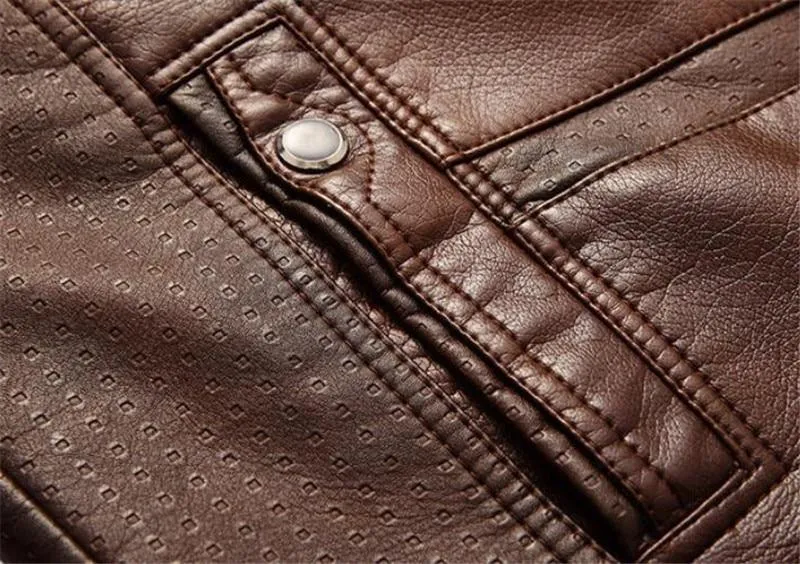 West Louis PU Leather Plus Velvet Stand Collar Jacket