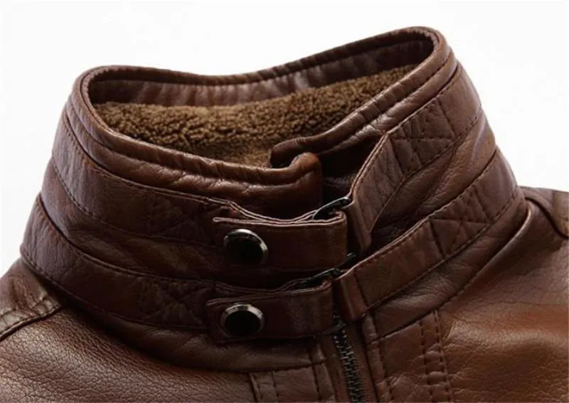 West Louis PU Leather Plus Velvet Stand Collar Jacket