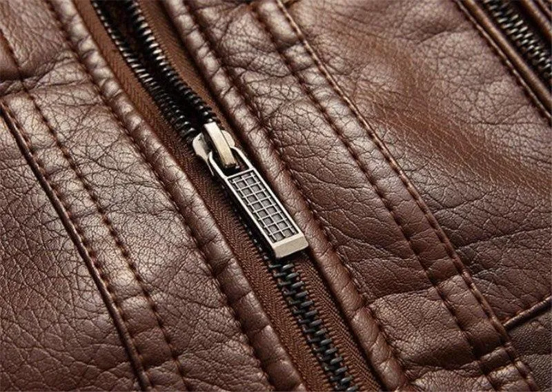 West Louis PU Leather Plus Velvet Stand Collar Jacket