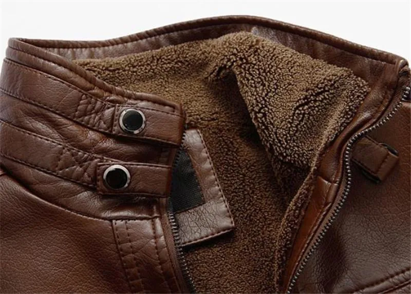 West Louis PU Leather Plus Velvet Stand Collar Jacket