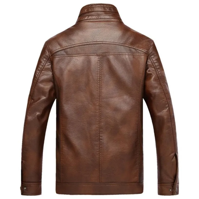 West Louis PU Leather Plus Velvet Stand Collar Jacket