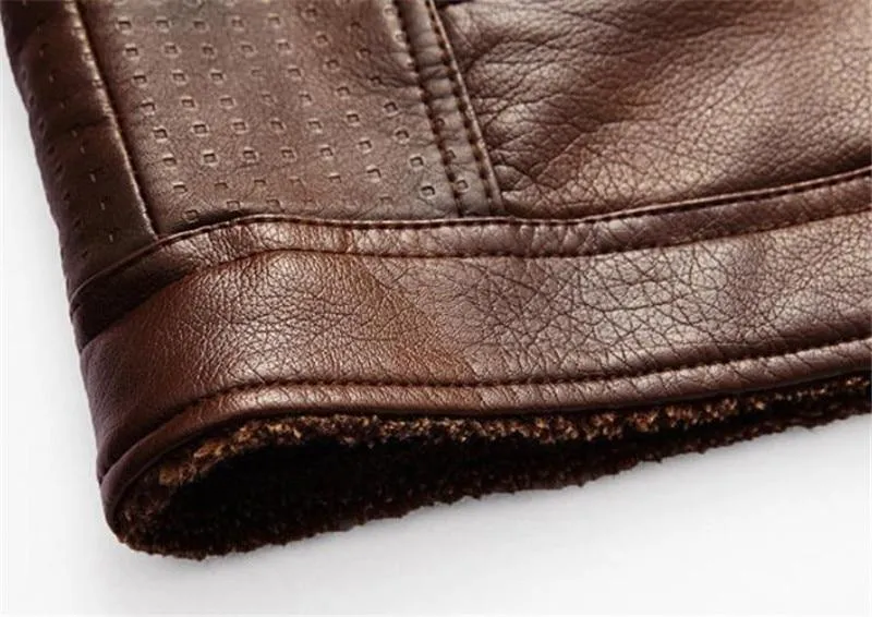 West Louis PU Leather Plus Velvet Stand Collar Jacket