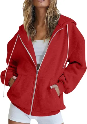 Womens Zip Up Hoodies Trendy Long Sleeve Plus Size Sweatshirts with Hood Lightweight Dressy Casual Tops Jackets Coat
